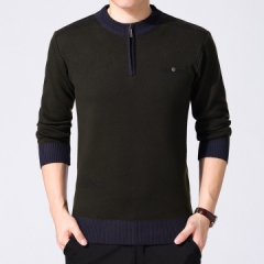 马克羊针织衫男式2017秋季新款拼色修身男士中老年休闲圆领套头毛衣男YT7